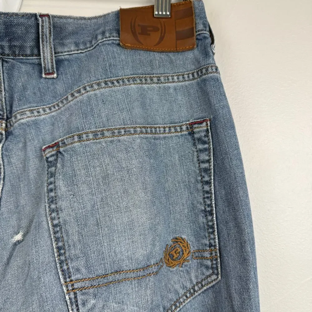 Vintage Phat Farm Distressed Jeans 34x34 Light Wash Straight Leg Y2K Streetwear